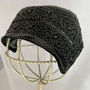 Vintage Black Sequins Beaded Flapper Church Cloche Pill Box Hat Retro 1950s 60s